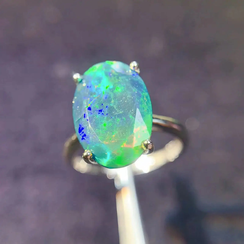 925 Sterling Silver Black Opal Ring for Women