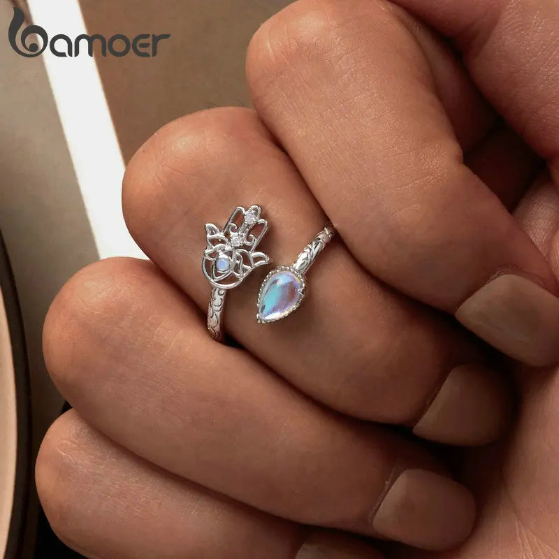 Sterling Silver Hamsa Ring with Zircon for Women