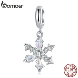 925 Sterling Silver Snowflake Pendant Bead for Bracelet & Necklaces, Ice Flower Design, for Unisex