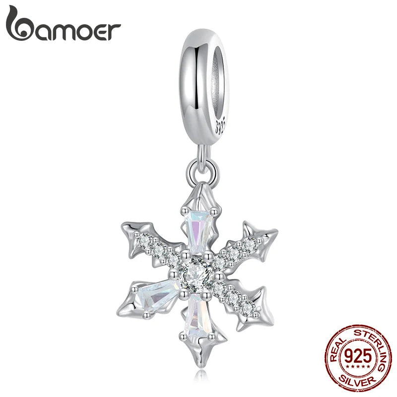 925 Sterling Silver Snowflake Pendant Bead for Bracelet & Necklaces, Ice Flower Design, for Unisex