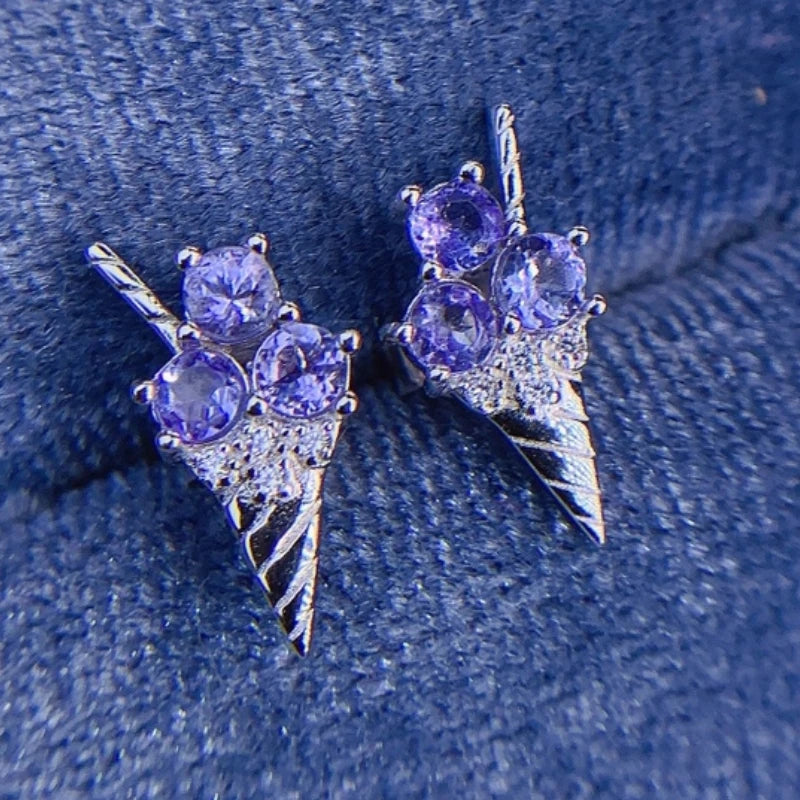 925 Sterling Silver Tanzanite Ice Cream Design Earrings