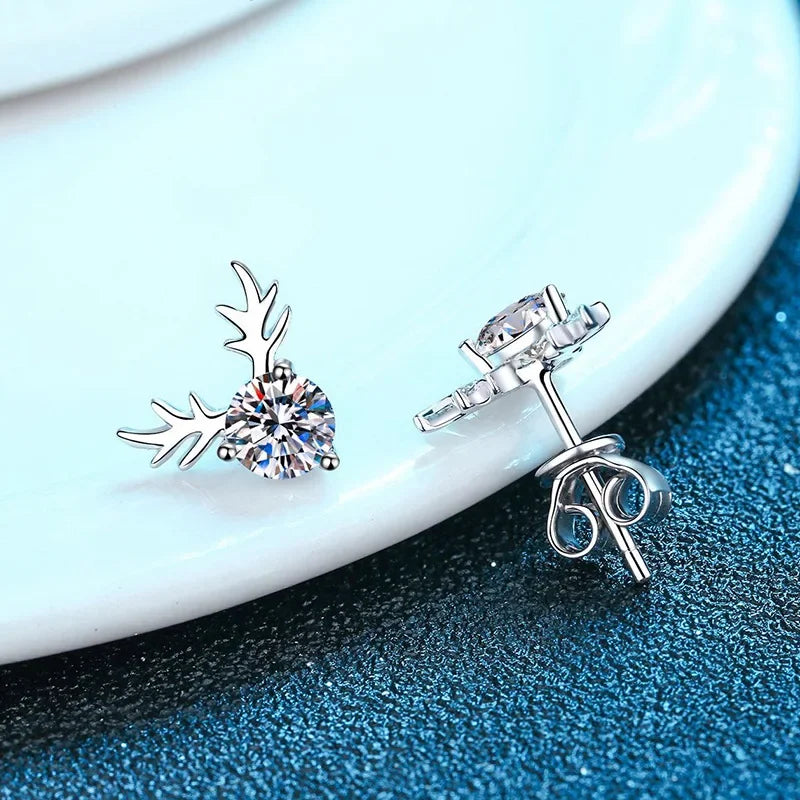 Sterling Silver 1CT Moissanite Antler Earrings for Women