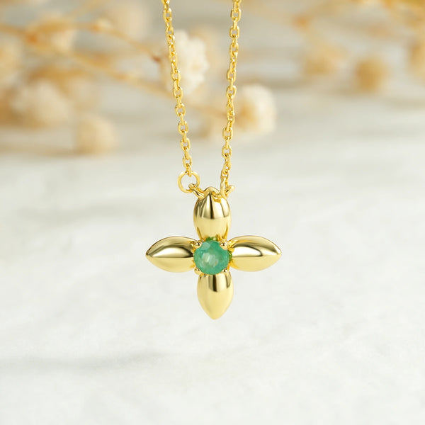 18K Gold Plated Sterling Silver Flower Pendant Necklace for Women