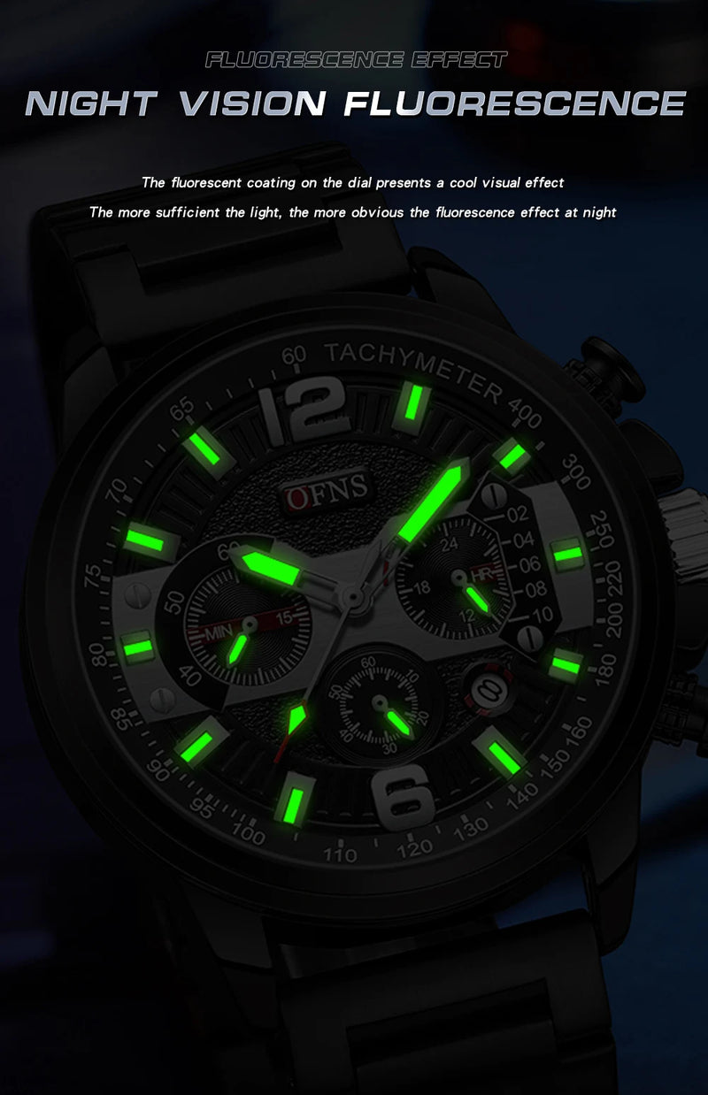 Stainless Steel Luxury Fashion Luminous Quartz Calendar Watch for Men