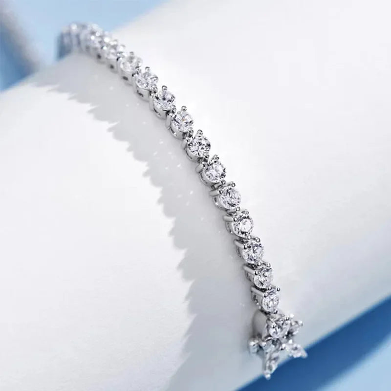 925 Sterling Silver Lab Sapphire High Carbon Diamonds Gemstone Tennis Bracelet