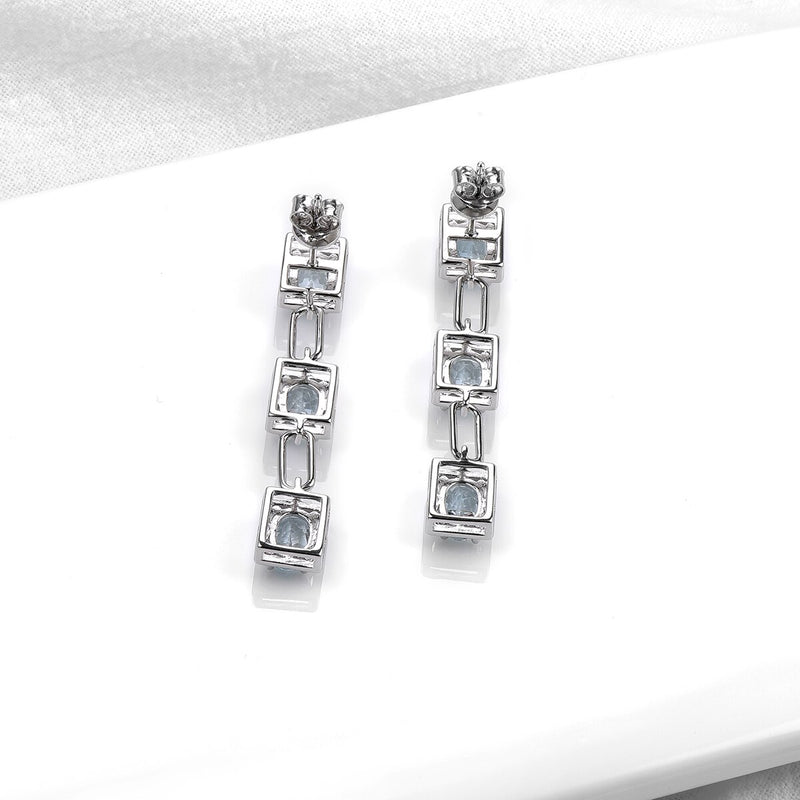 Sterling Silver 4.70 Carat Oval Aquamarine Drop Earrings for Women