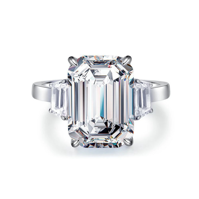 925 Sterling Silver Aquamarine Emerald Cut Ring for Women