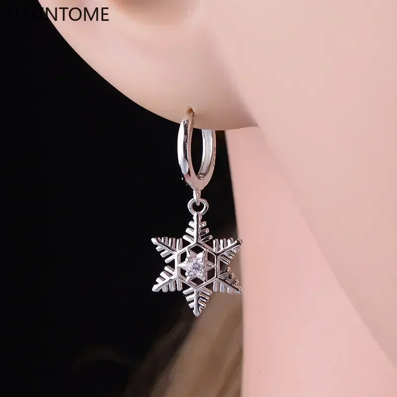 Sterling Silver Hoop Earrings with Santa Bell/Snowflake/Christmas Tree Pendants for Women