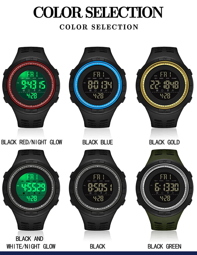 Stainless Steel Digital Sports Watch with Step Counting and Alarm for Men.