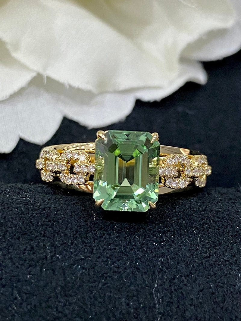 18K White Gold Green Tourmaline Ring for Women