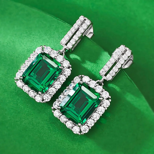 925 Sterling Silver Emerald Lab Diamond Drop Earrings for Women