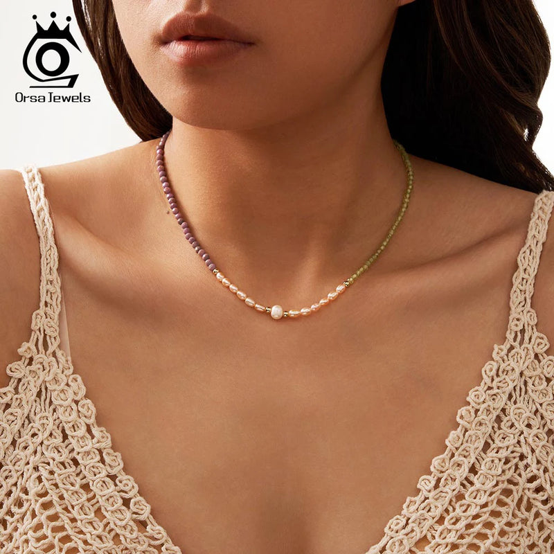 925 Sterling Silver Peridot and Pearl Choker Necklace for Women