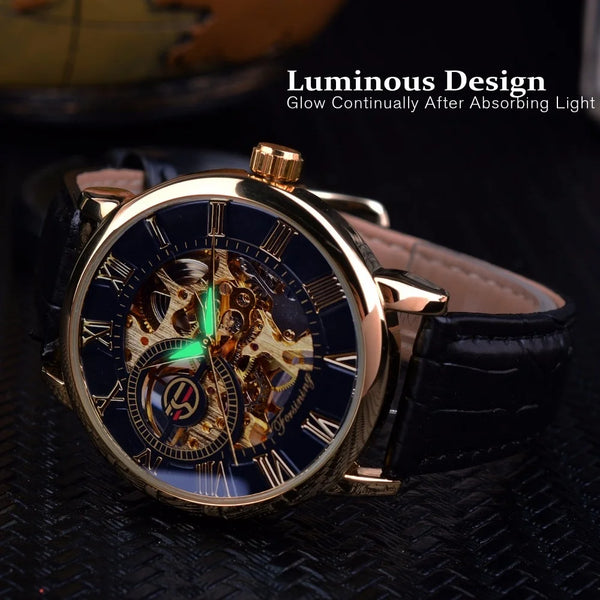 Skeleton Mechanical Hand Wind Watch with Tourbillion for Men