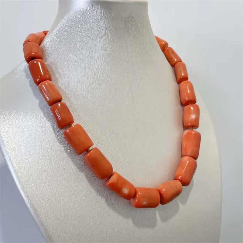 Sterling Silver Orange Coral Geometric Necklace (3.00 ctw), Choker for Women