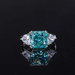 Sterling Silver 5.00 ctw Diamond, Redian, Mint Green Square Ring for Women