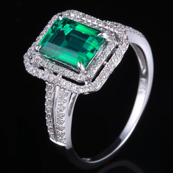 14K White Gold Emerald Ring with Diamonds for Women