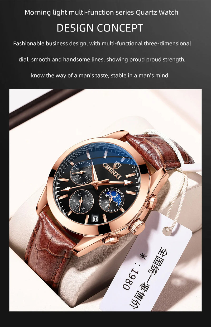 Stainless Steel Chronograph Wristwatch for Men