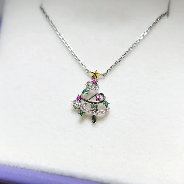 Gold Colorful Christmas Tree Necklace for Women