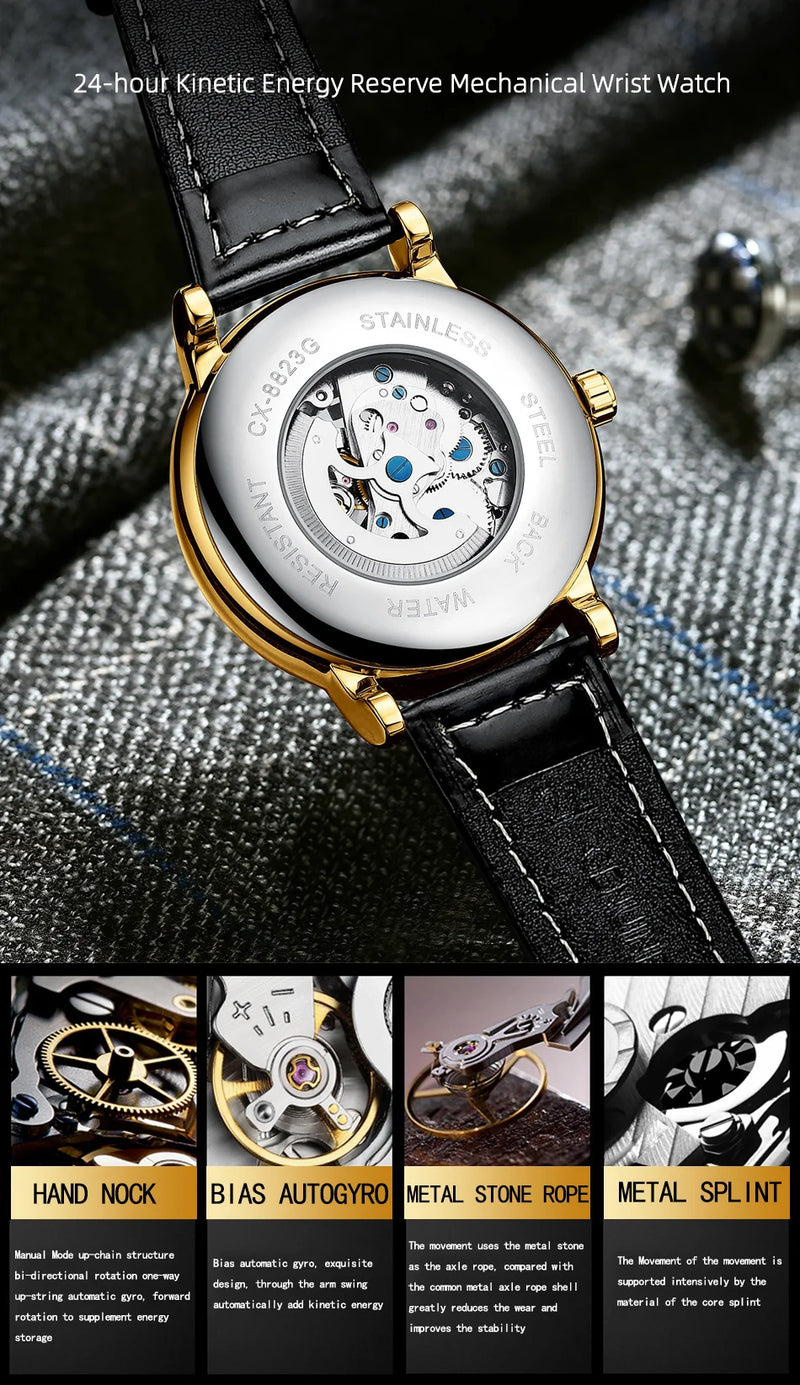 Stainless Steel Automatic Mechanical Watch with Tourbillon, for Men