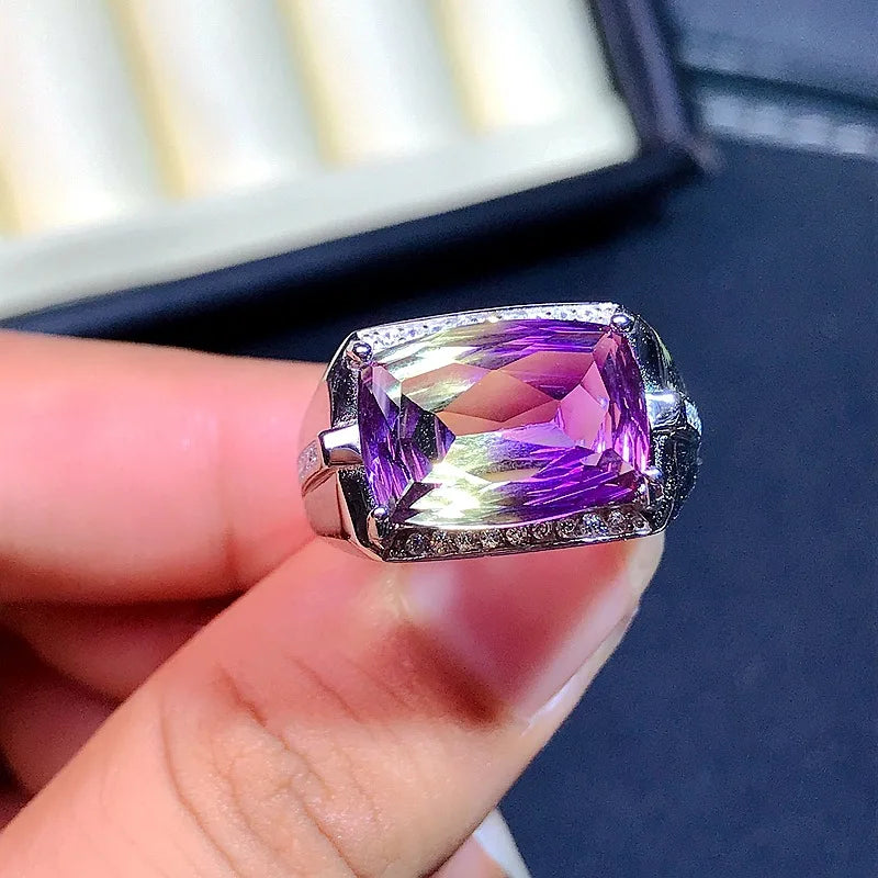 925 Sterling Silver Ametrine Gemstone Ring for Men