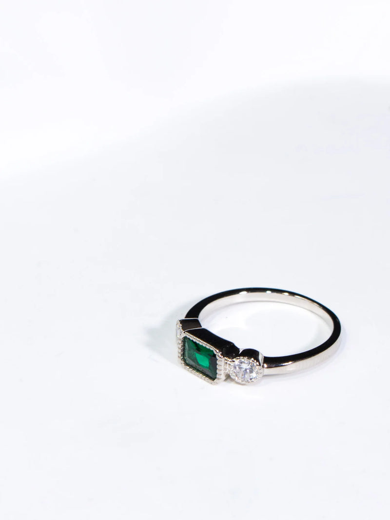 925 Silver Nano Emerald Bezel Setting Ring for Her