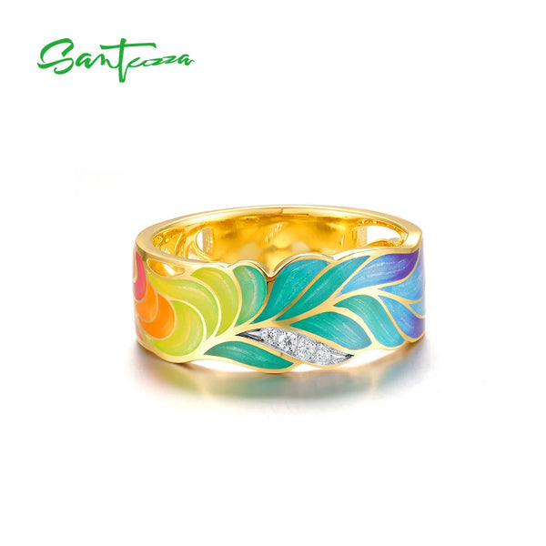 Silver Ring with Cubic Zirconia & Enamel for Women