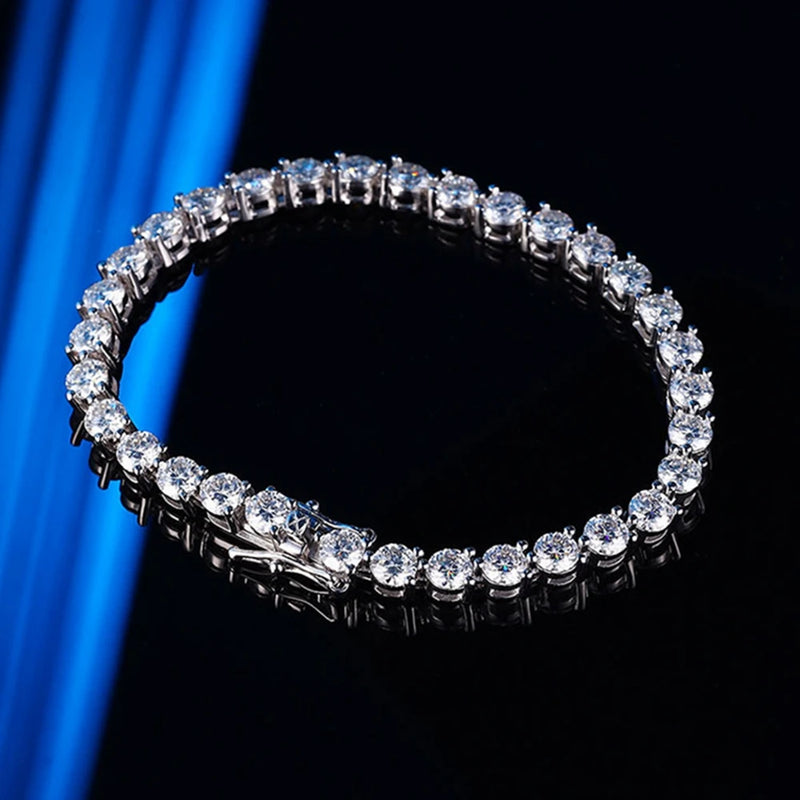 925 Sterling Silver 4-5MM Diamond Gems Moissanite Tennis Chain Bracelets Bangle