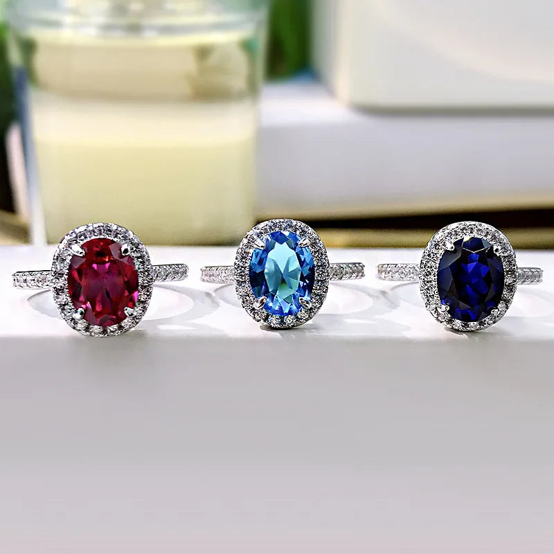 925 Silver Sapphire Blue Topaz Ruby Wedding Ring for Women