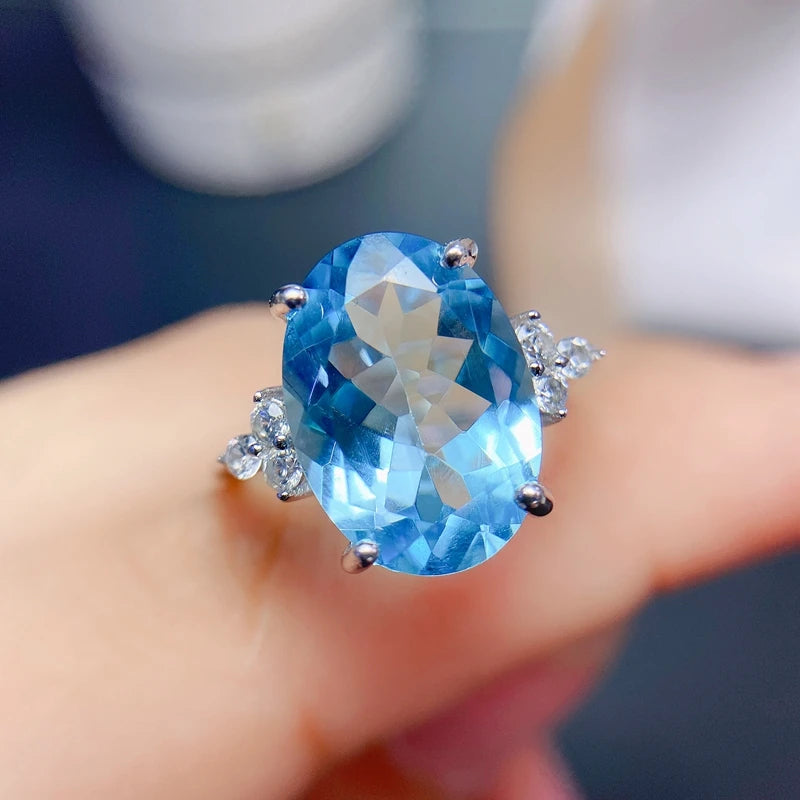 925 Silver 8 Carat Natural Topaz Ring, Large Gemstone, Exquisite Craftsmanship