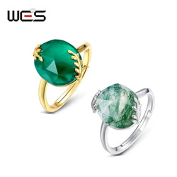 Sterling Silver Green Moss Agate Ring for Woman