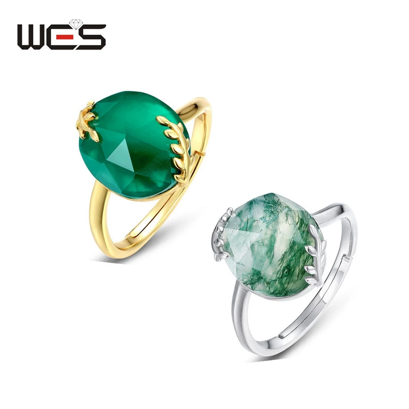 Sterling Silver Green Moss Agate Ring for Woman