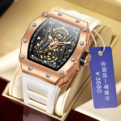 Stainless Steel Square Skeleton Luminous Watch for Men