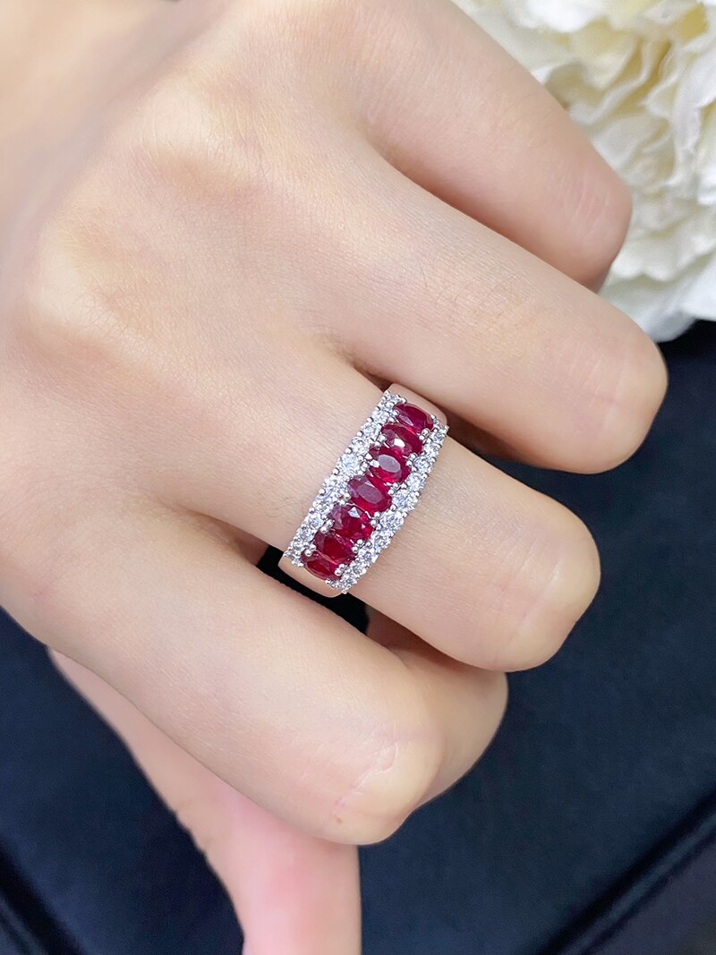 White Gold Natural Ruby Square Ring for Women