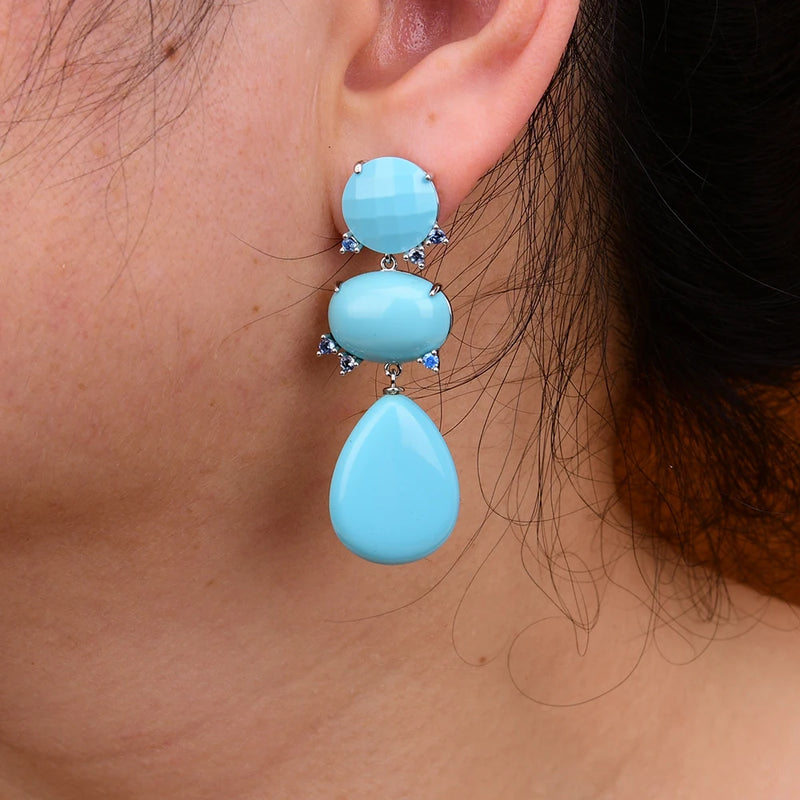 Gold Plated Blue Turquoise Water Drop Dangle Earrings for Women