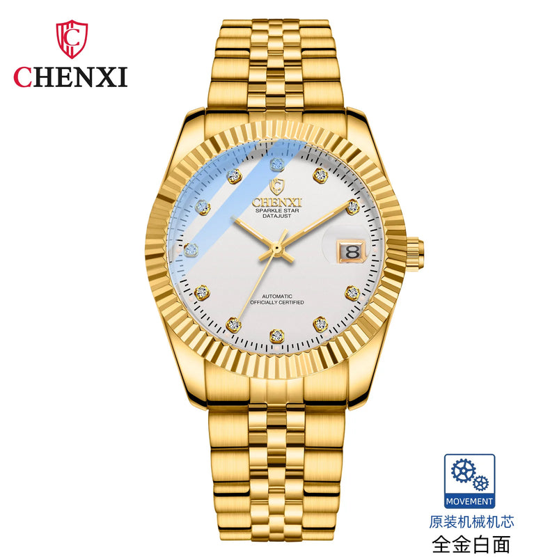 Gold Steel Band Mechanical Watch for Men