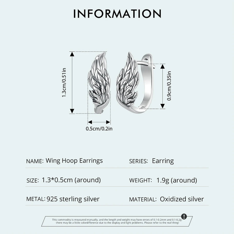 925 Sterling Silver Angel Wing Hoop Earrings for Women