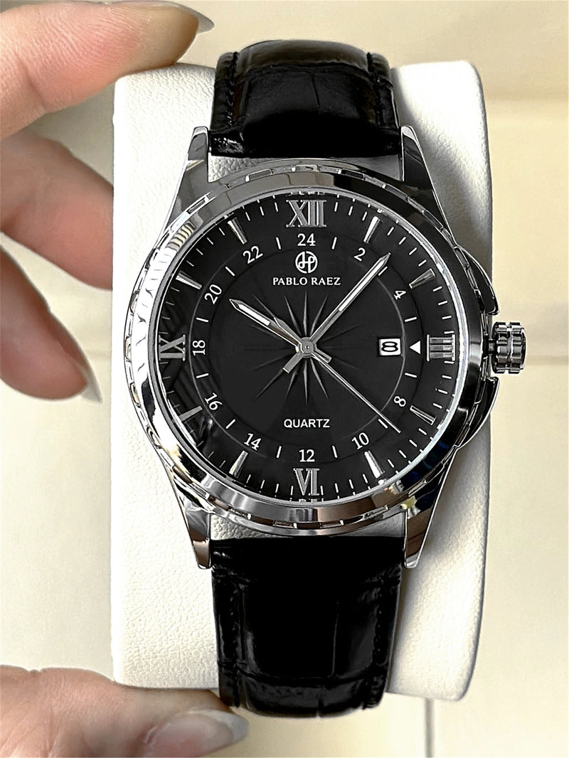 Luxury Men's Quartz Watch with Waterproof Date Display and Stainless Steel Strap