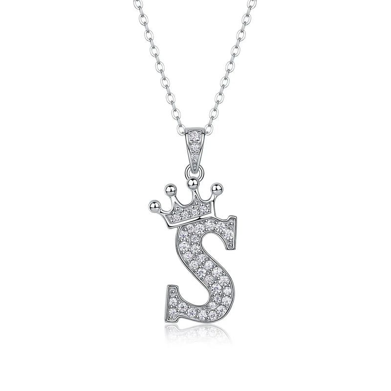 925 Sterling Silver Moissanite Diamonds Letters Crown Pendant Necklace