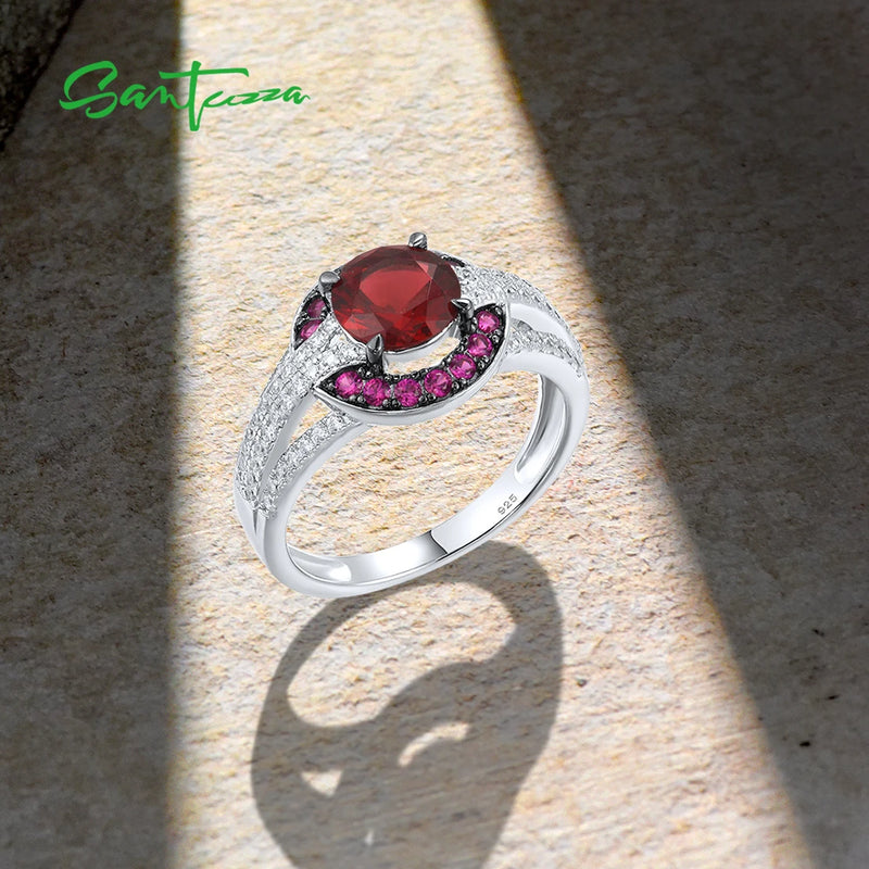 925 Sterling Silver Red Stone Solitaire Ring for Women