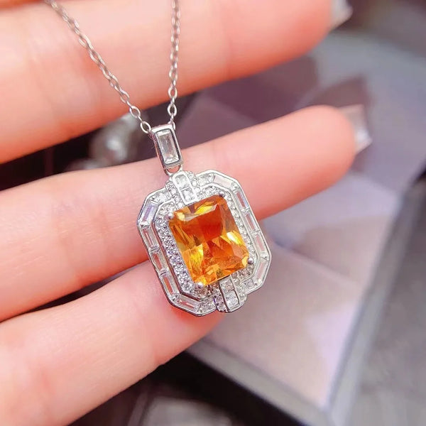 Sterling Silver Natural Citrine Pendant Necklace for Women