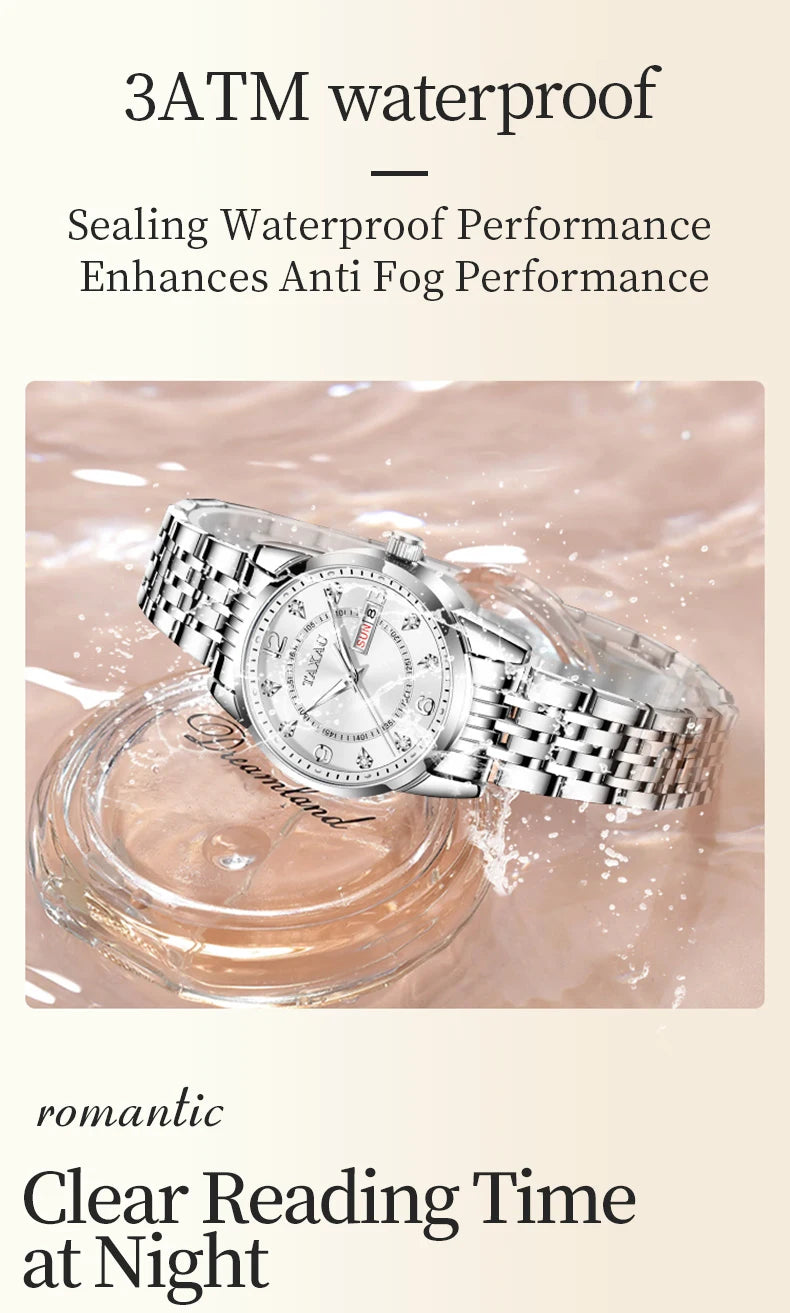 Stainless Steel Quartz Elegant Fashion Waterproof Watch for Women