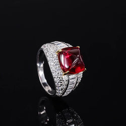 Sterling Silver Pigeon Blood Red Gemstone Sugar Tower Ring Set for Women