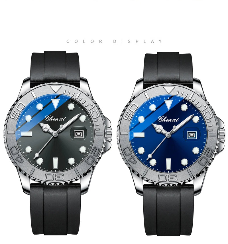 Stainless Steel Silicone Rotatable Quartz Sport Watch for Men