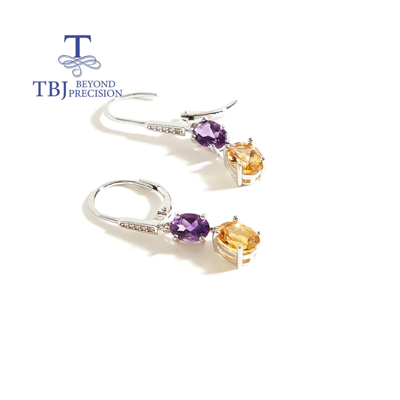 925 Silver Amethyst & Citrine Earrings for Women