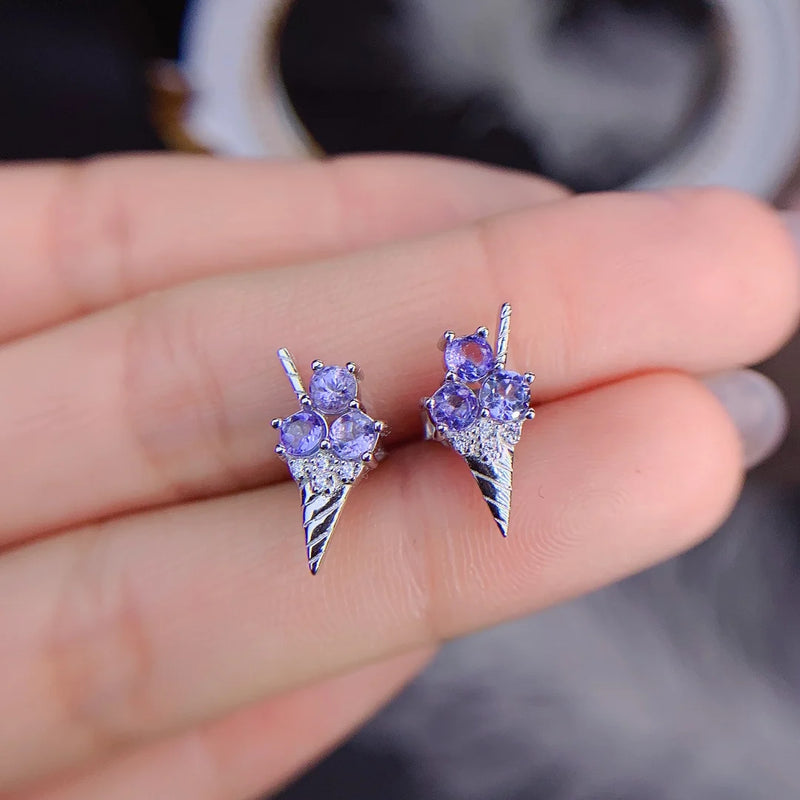 925 Sterling Silver Tanzanite Ice Cream Design Earrings