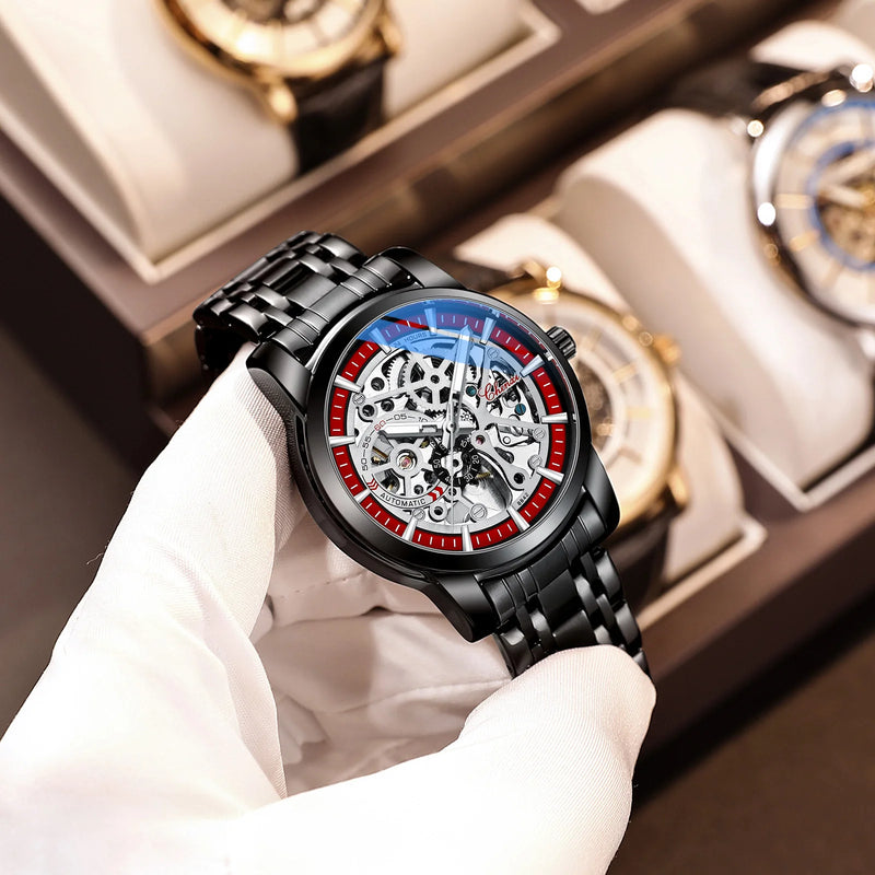 Solid Steel Automatic Hollow Luminous Mechanical Watch for Men