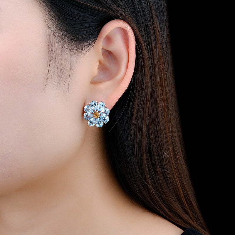 Sterling Silver Sky Blue Topaz Citrine Stud Earrings 13.5 ctw for Women