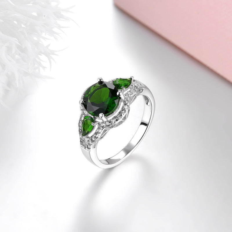 Sterling Silver 2.60ctw Natural Chrome Diopside Rings for Women