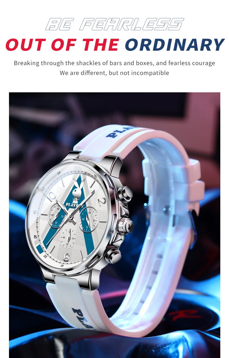 Silver Silicone Multifunction Quartz Watch for Men