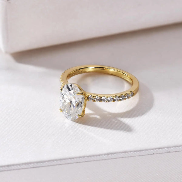 18K Gold Plated S925 Silver 2ct Oval Moissanite Ring for Women